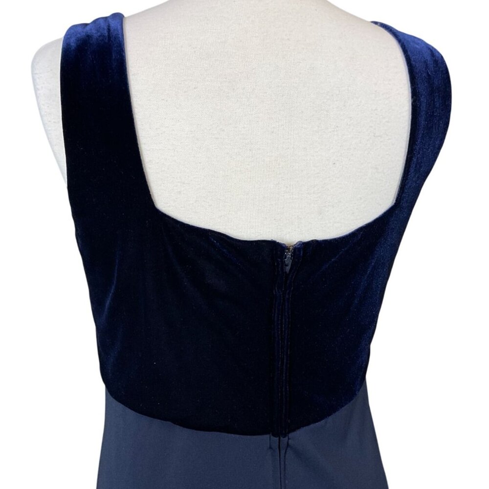 Betsy & Adam By Jaslene Navy Crepe & Velvet Sleeveless Gown Ribbon Accents 18W - Picture 6 of 9